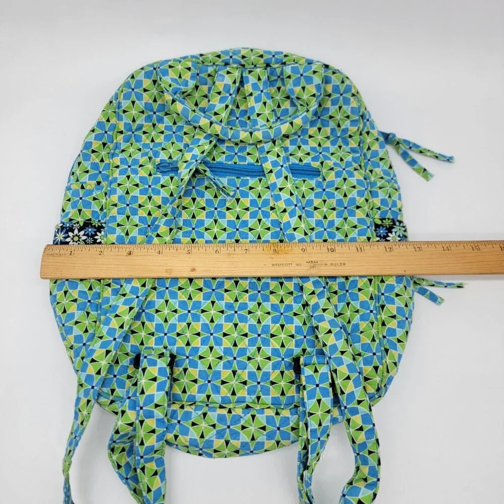 Floral 100% Cotton Backpack Daisy Blue Green Attached Matching Wallet‎